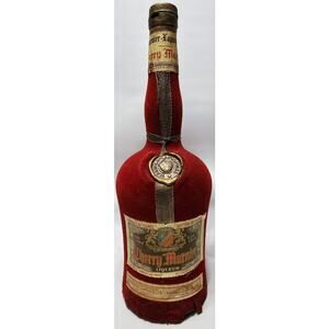 Vintage 1960's Cherry Marnier Liqueur Red Flocked Empty Bottle Made In France